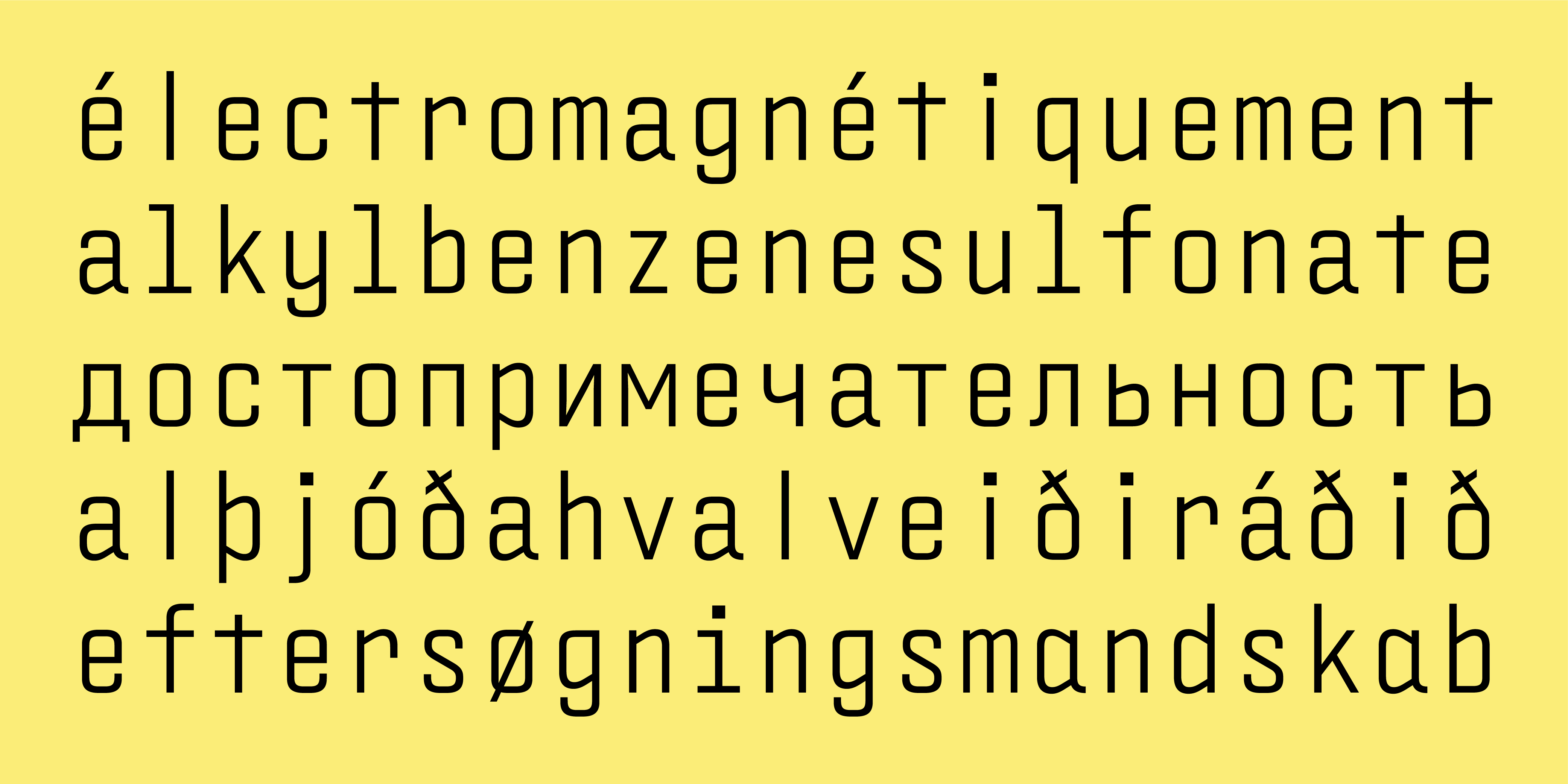 Card displaying Cake Mono typeface in various styles