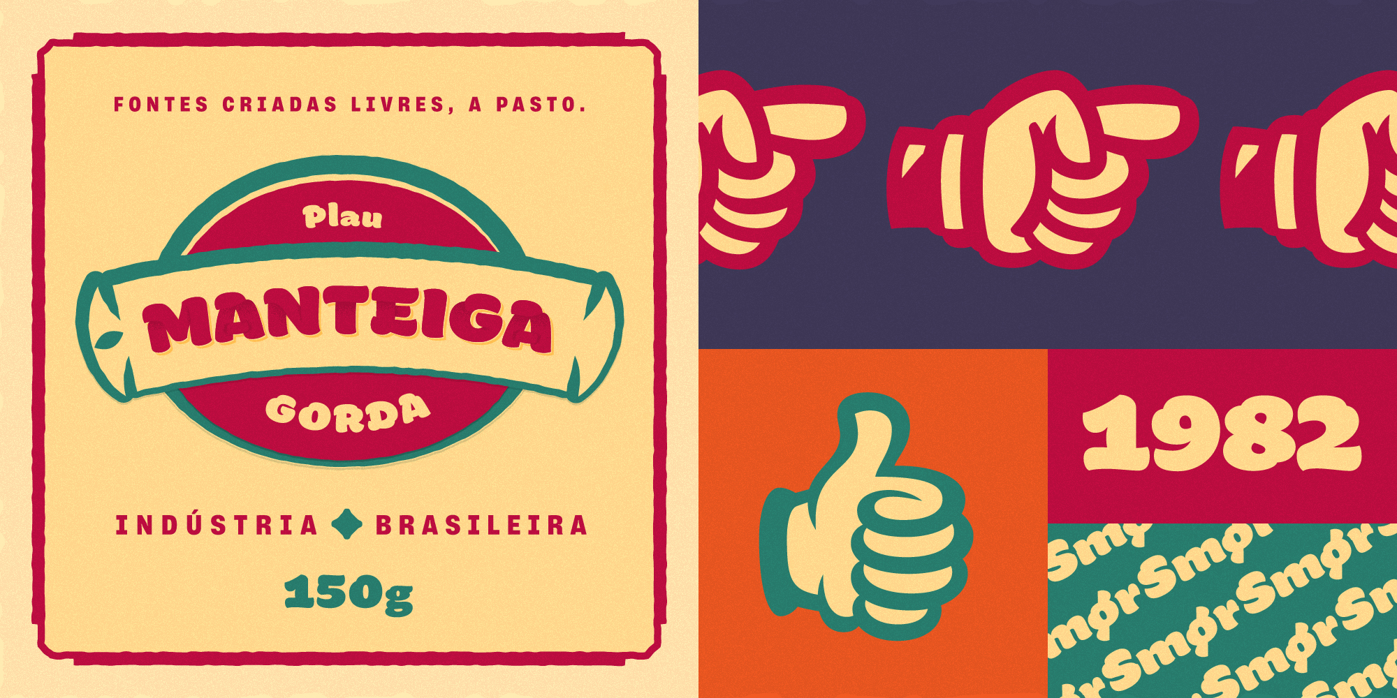 Card displaying Manteiga Gorda typeface in various styles