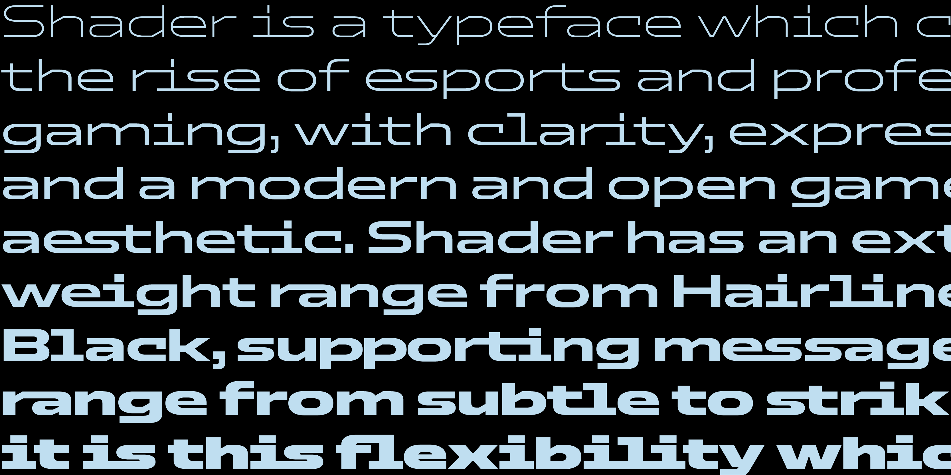 Card displaying Shader typeface in various styles