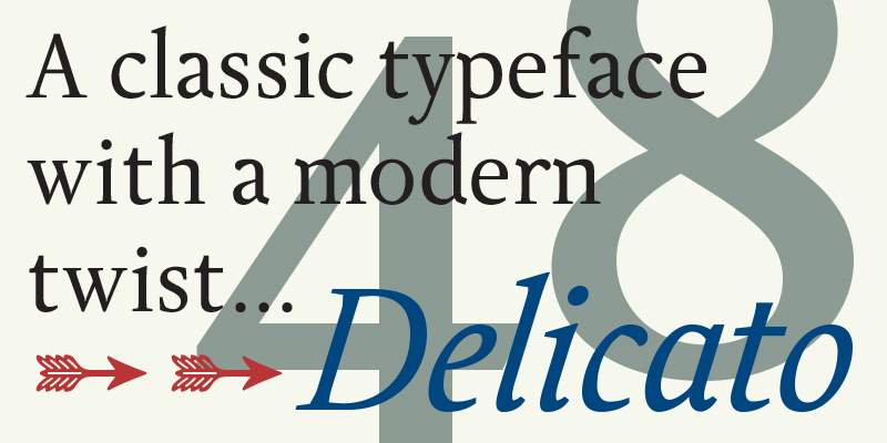 Card displaying Delicato typeface in various styles