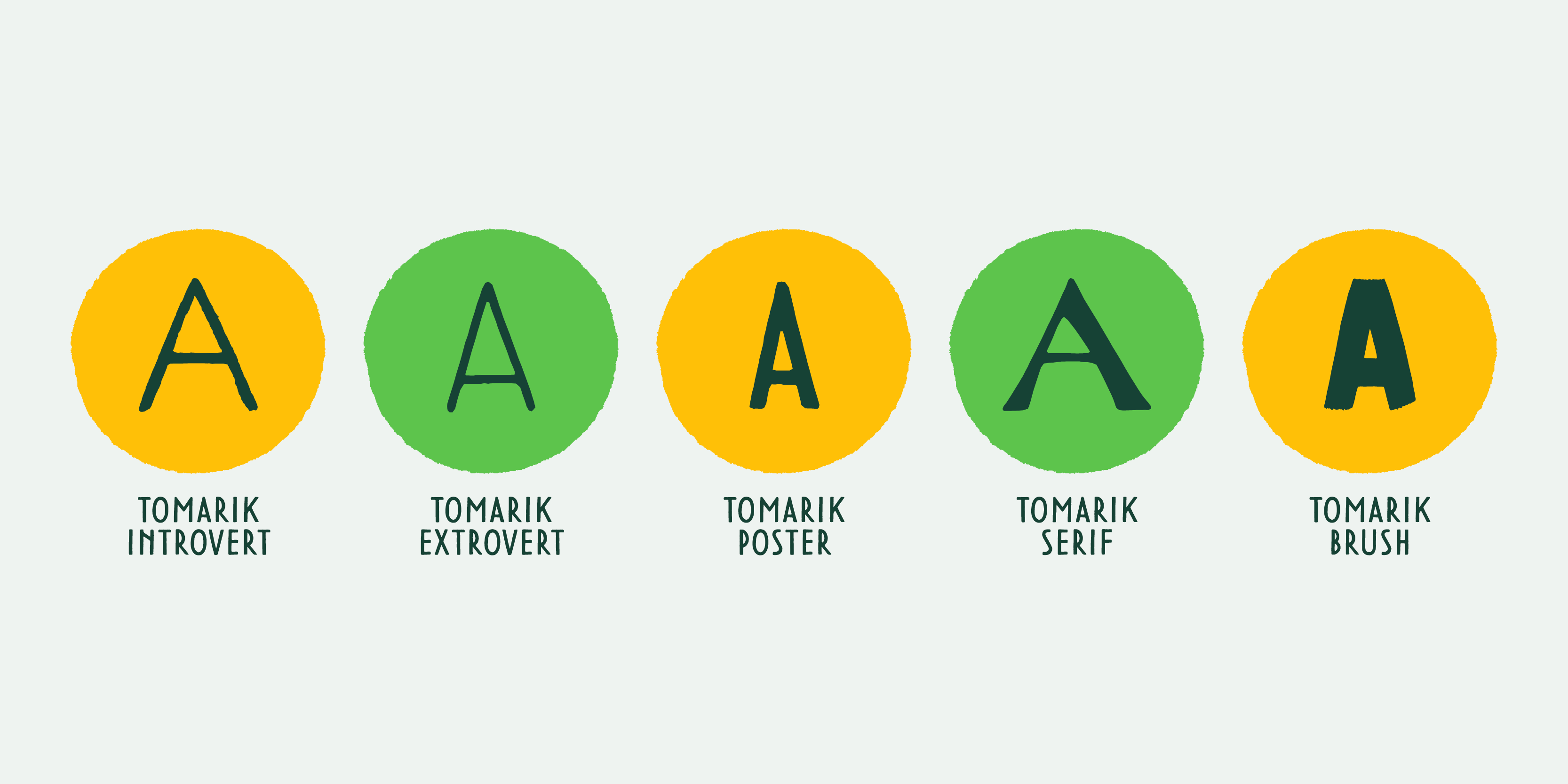 Card displaying Tomarik typeface in various styles
