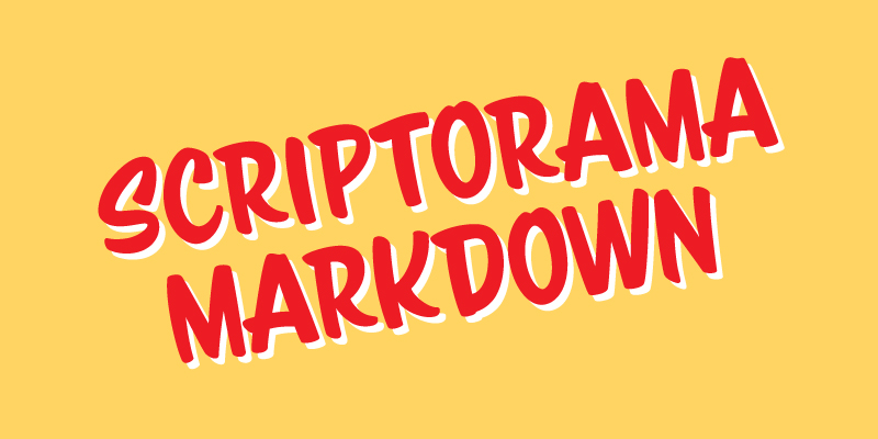 Card displaying Scriptorama Markdown JF typeface in various styles