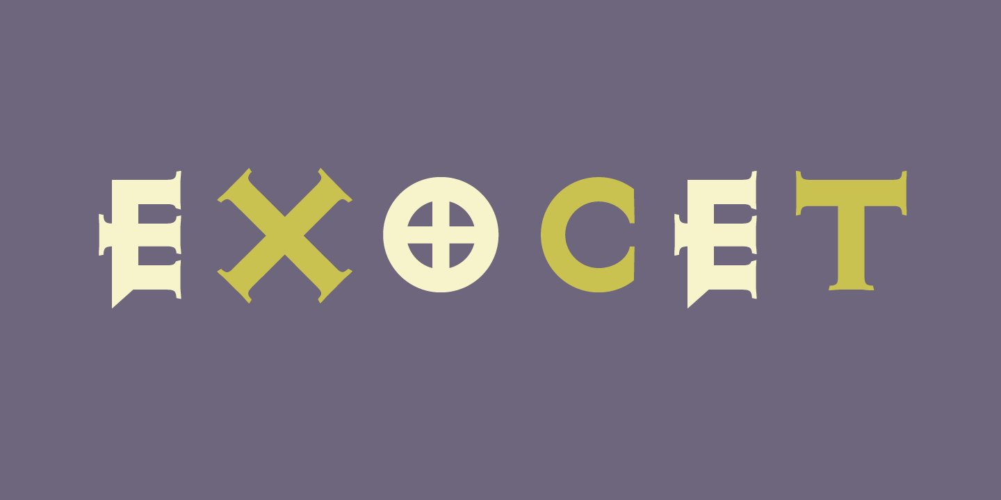Card displaying Exocet typeface in various styles