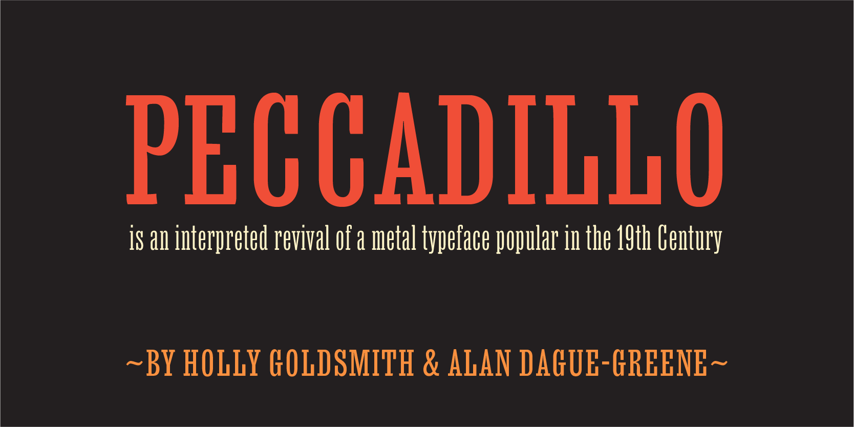 Card displaying MVB Peccadillo typeface in various styles