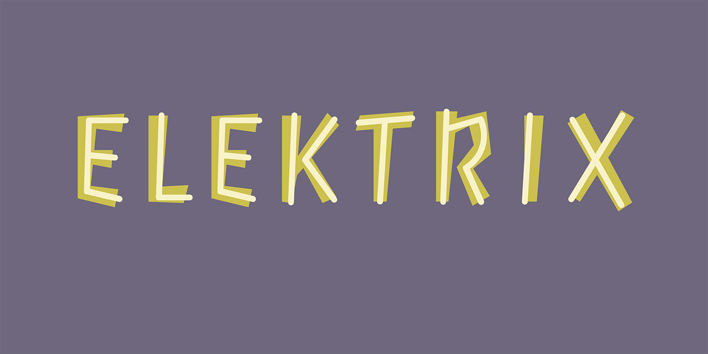 Card displaying Elektrix typeface in various styles