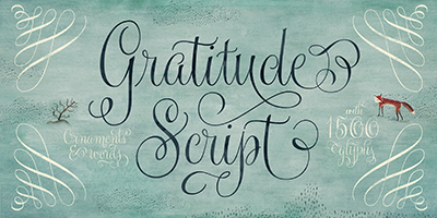 Card displaying Gratitude Script typeface in various styles