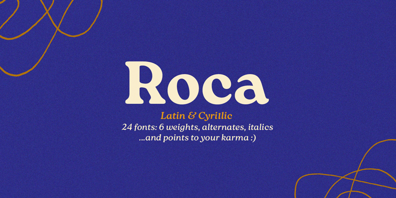 Card displaying Roca typeface in various styles