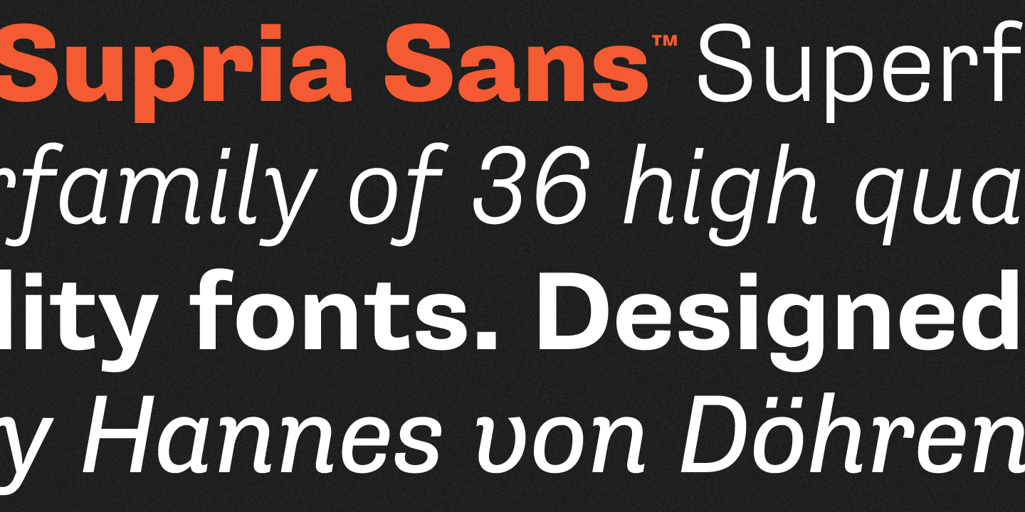 Card displaying Supria Sans typeface in various styles