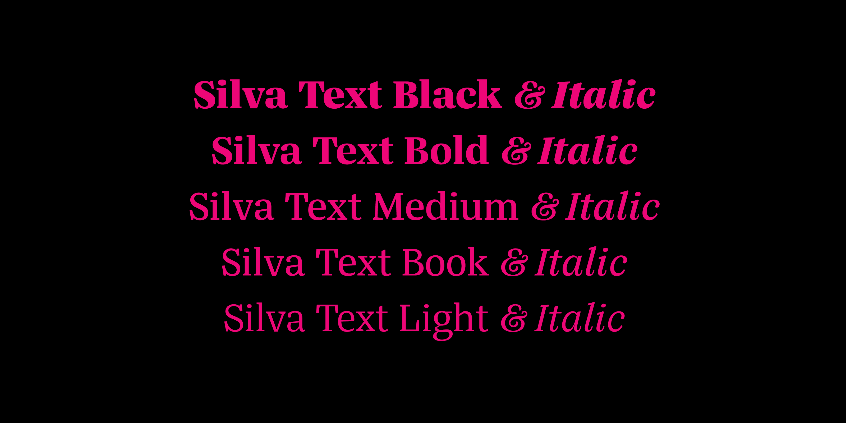 Card displaying Silva Text typeface in various styles