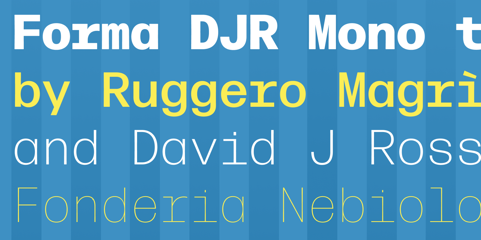 Card displaying Forma DJR Mono typeface in various styles