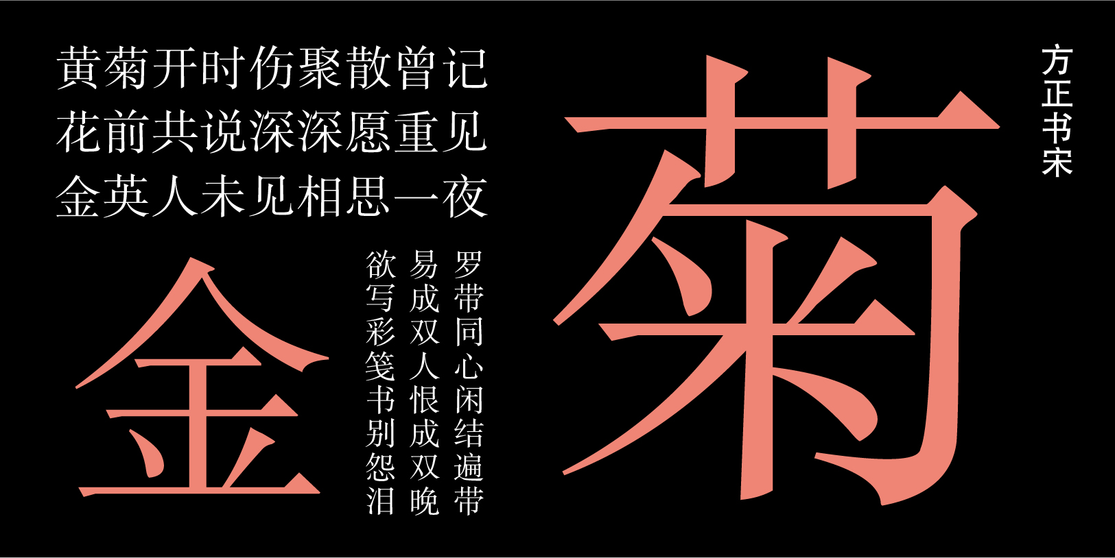Card displaying Fāng Zhèng Shū Sòng typeface in various styles