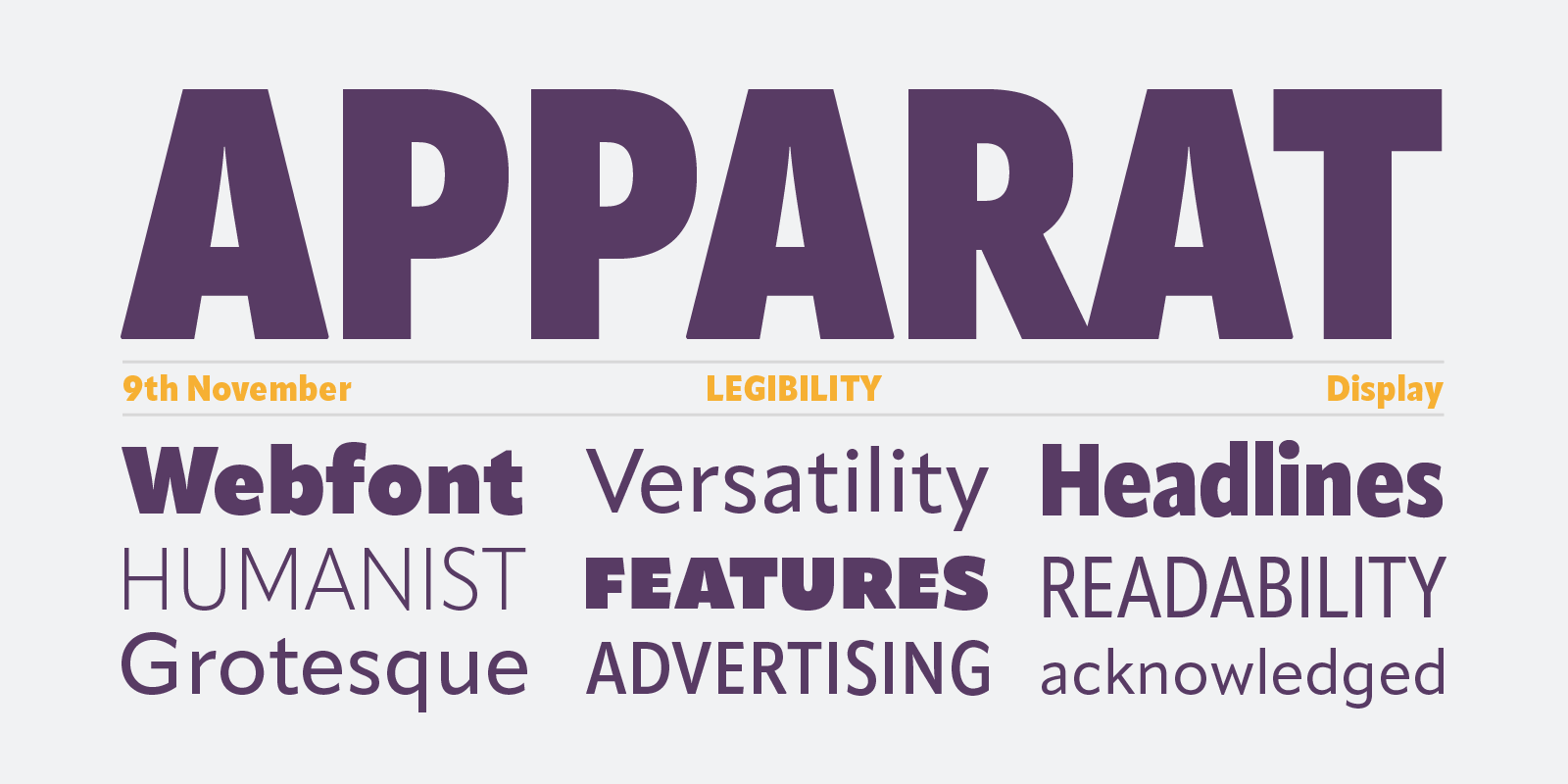 Card displaying Apparat Condensed typeface in various styles