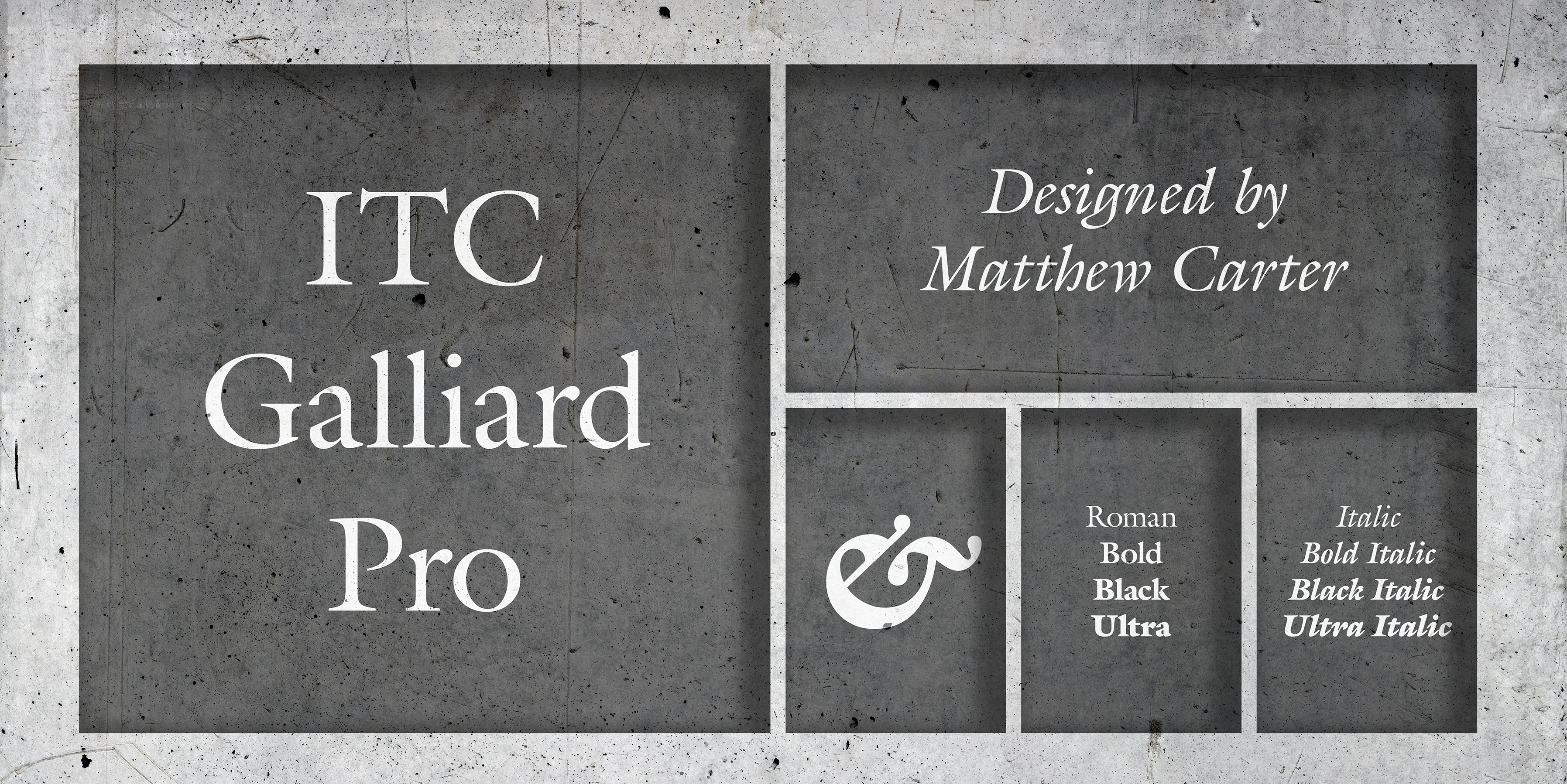 Card displaying ITC Galliard typeface in various styles