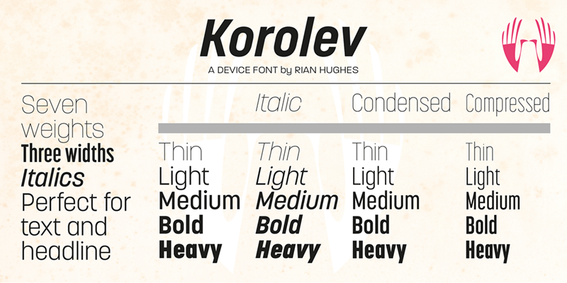 Card displaying Korolev typeface in various styles