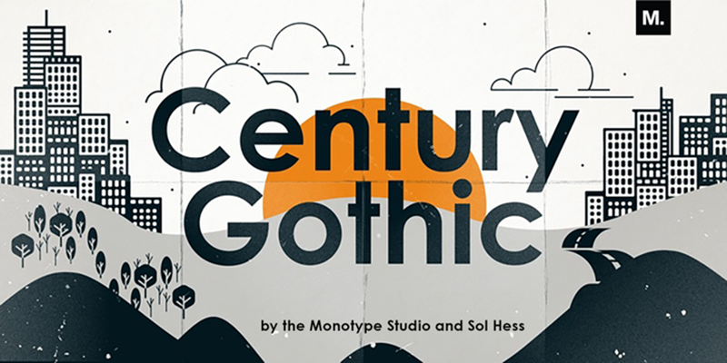Card displaying Century Gothic typeface in various styles