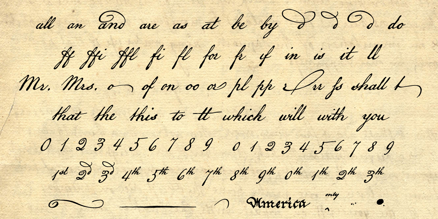 Card displaying American Scribe typeface in various styles