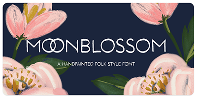 Card displaying Moonblossom typeface in various styles