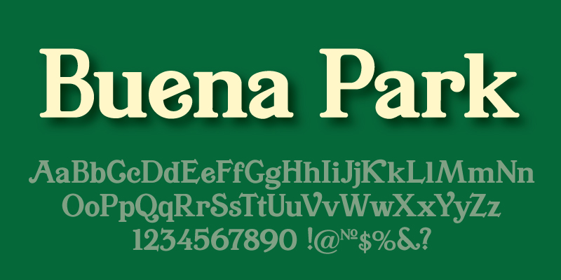 Card displaying Buena Park JF typeface in various styles