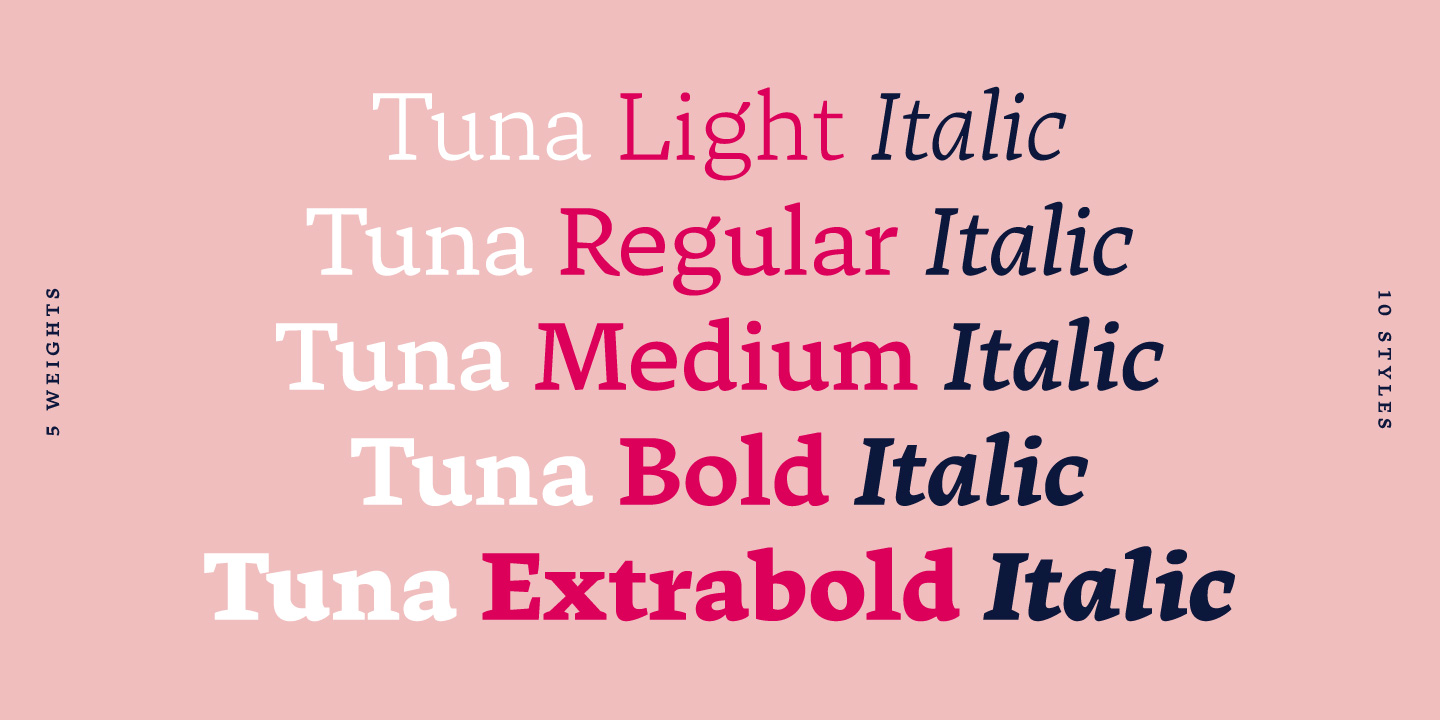 Card displaying Tuna typeface in various styles