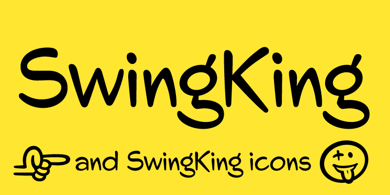 Card displaying Swing King Icons typeface in various styles