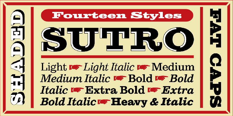Card displaying Sutro typeface in various styles