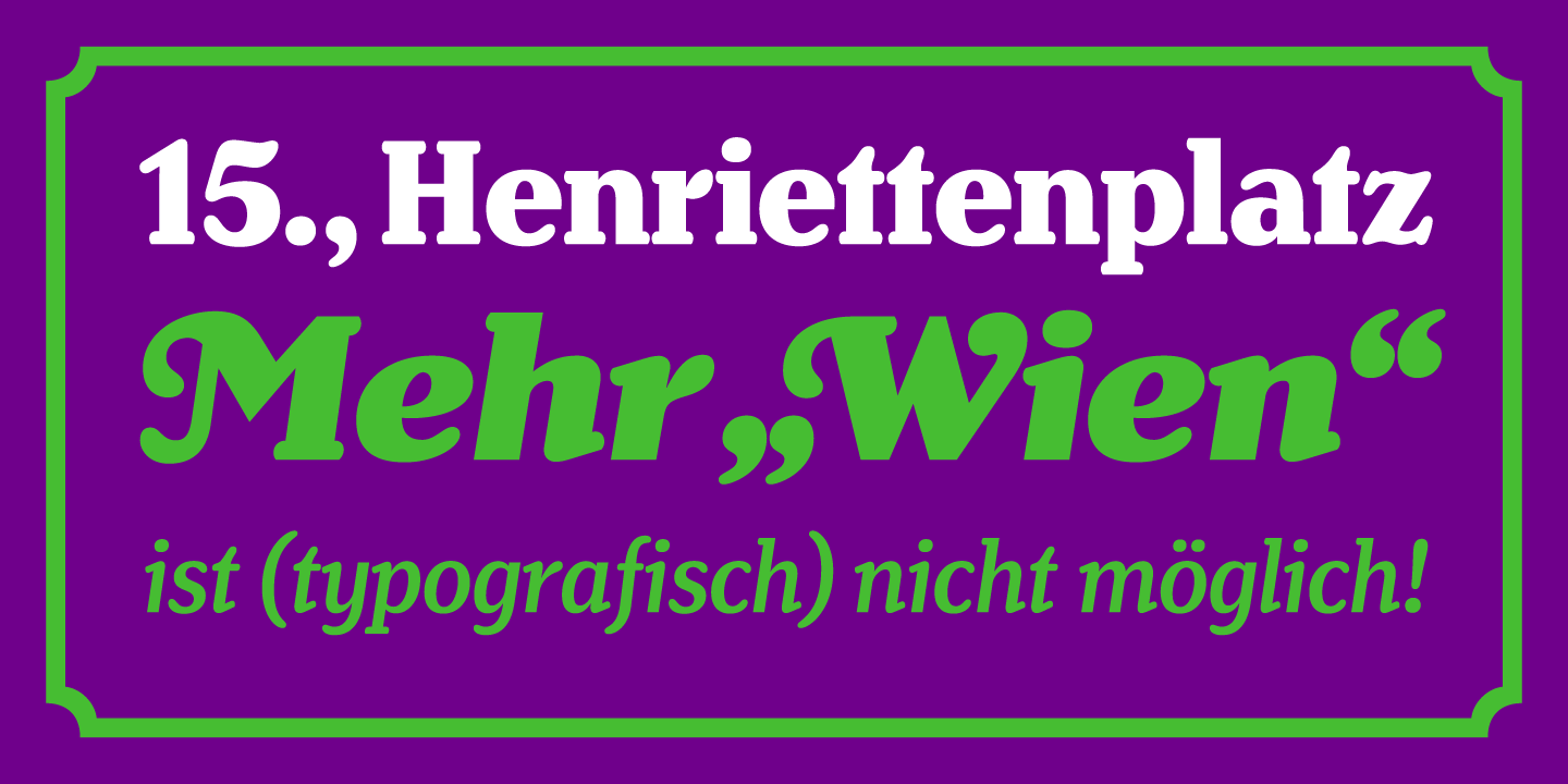Card displaying Henriette typeface in various styles