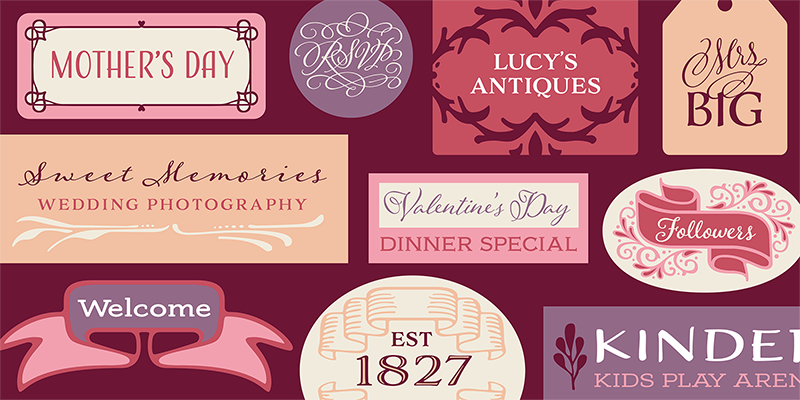 Card displaying Adorn Smooth typeface in various styles