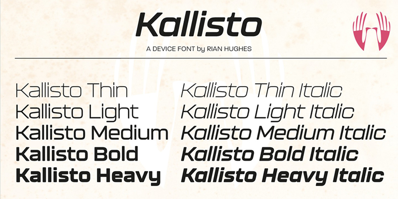 Card displaying Kallisto typeface in various styles