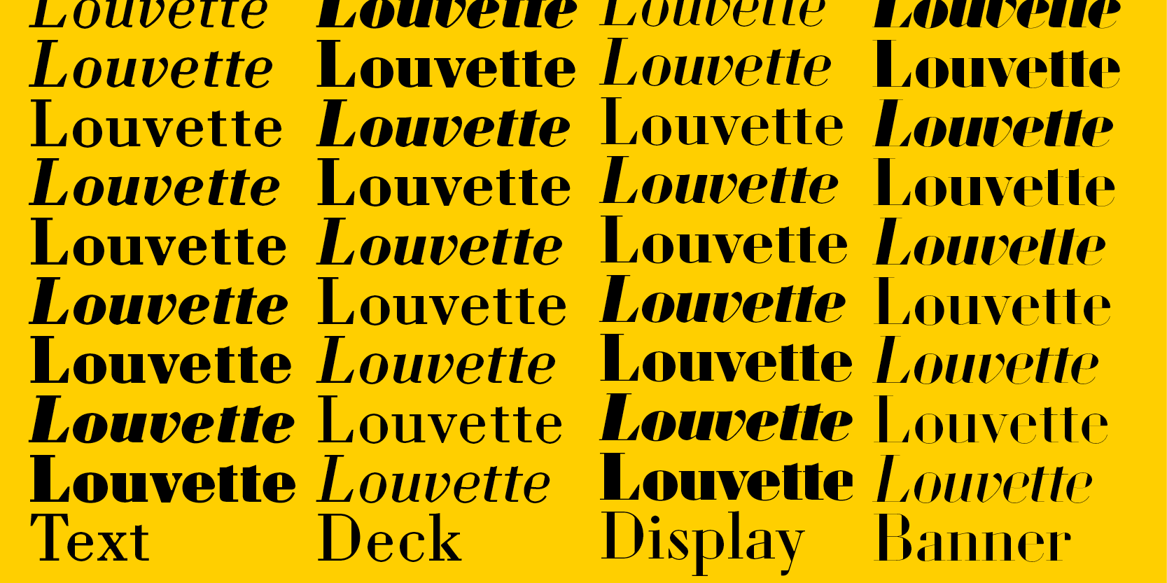 Card displaying Louvette Display typeface in various styles