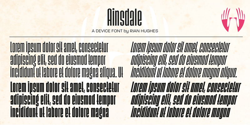 Card displaying Ainsdale typeface in various styles