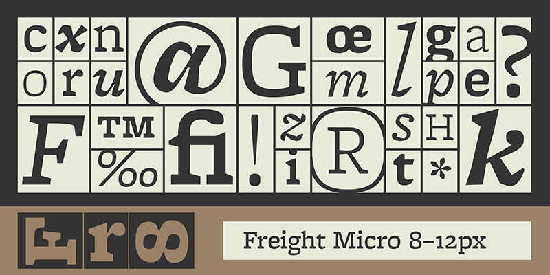 Card displaying Freight typeface in various styles