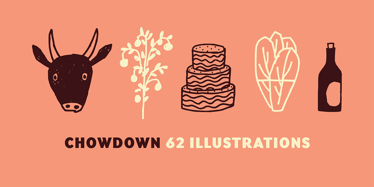 Card displaying Chowdown typeface in various styles
