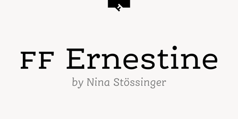 Card displaying FF Ernestine typeface in various styles