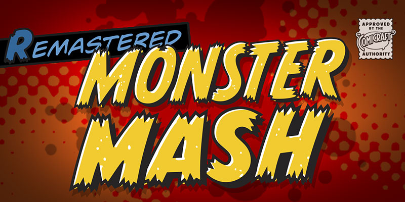 Card displaying CC Monster Mash typeface in various styles