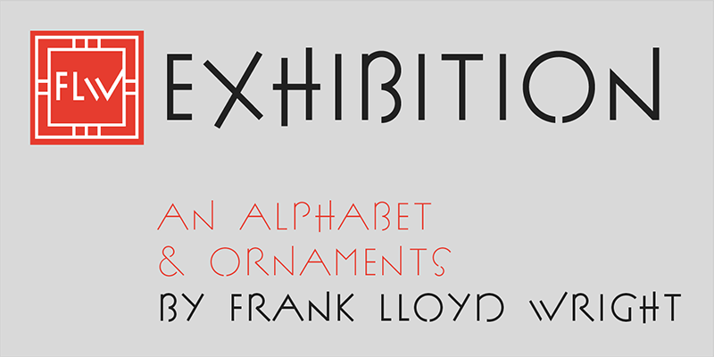 Card displaying P22 FLW Exhibition typeface in various styles