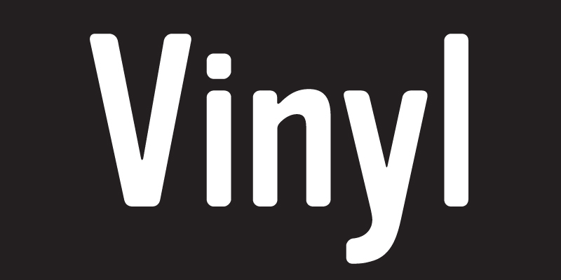 Card displaying Vinyl typeface in various styles