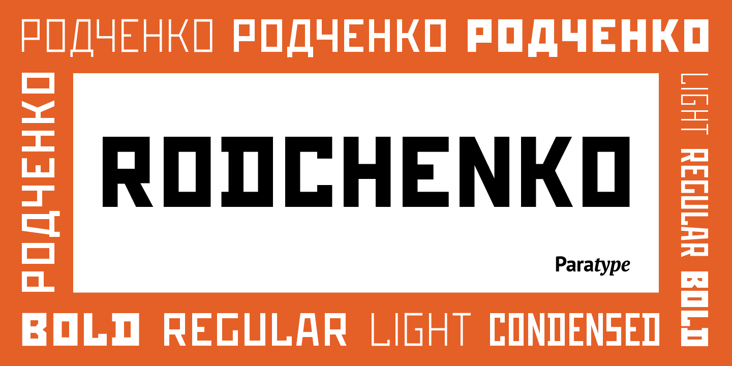 Card displaying Rodchenko typeface in various styles