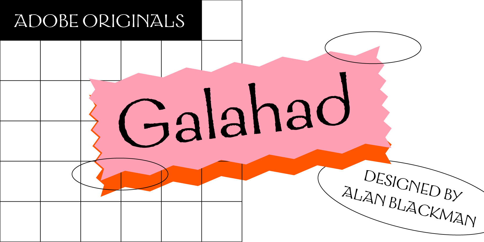 Card displaying Galahad typeface in various styles