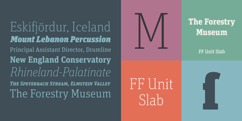 Card displaying FF Unit Slab typeface in various styles