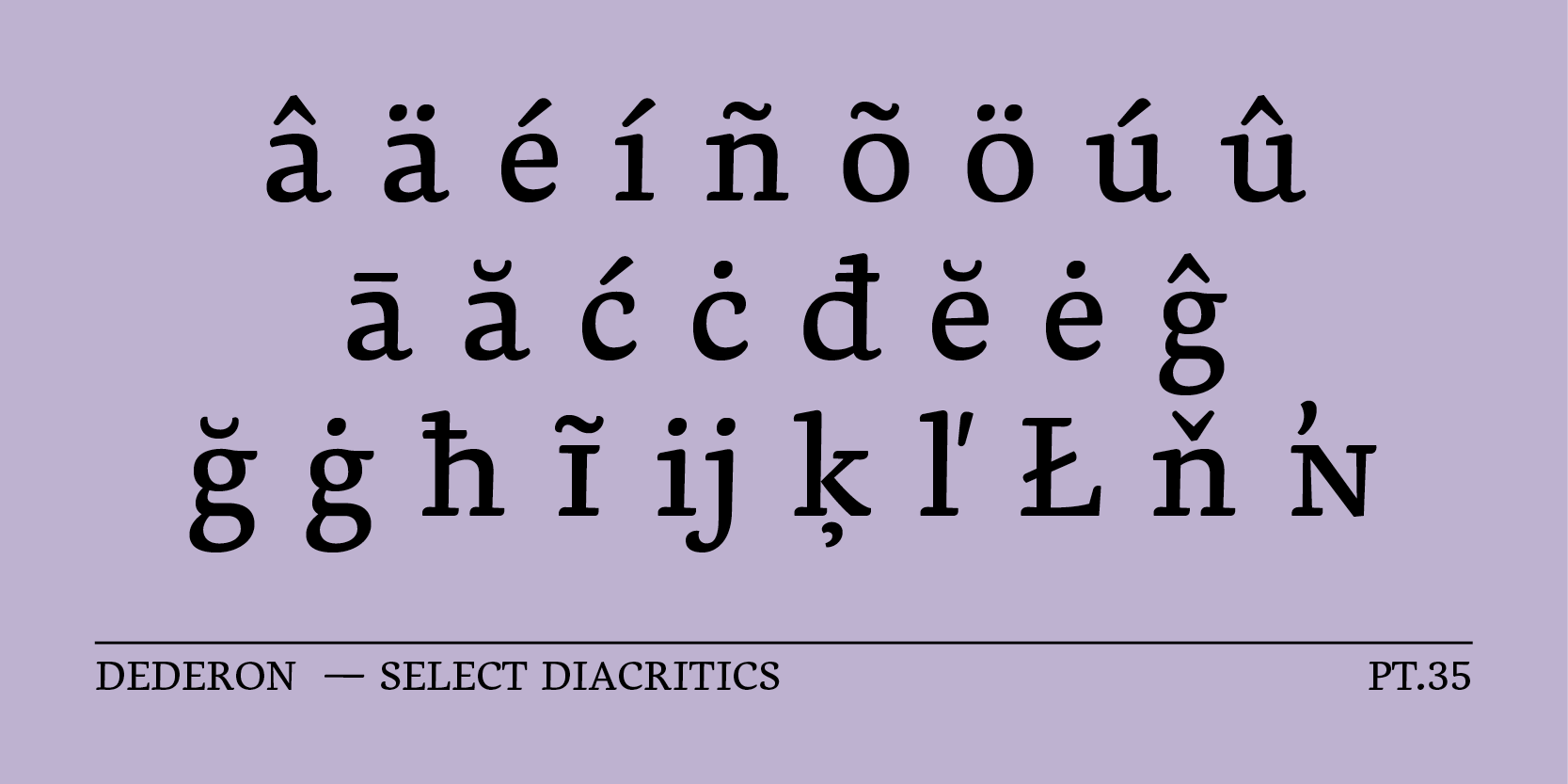 Card displaying Dederon typeface in various styles