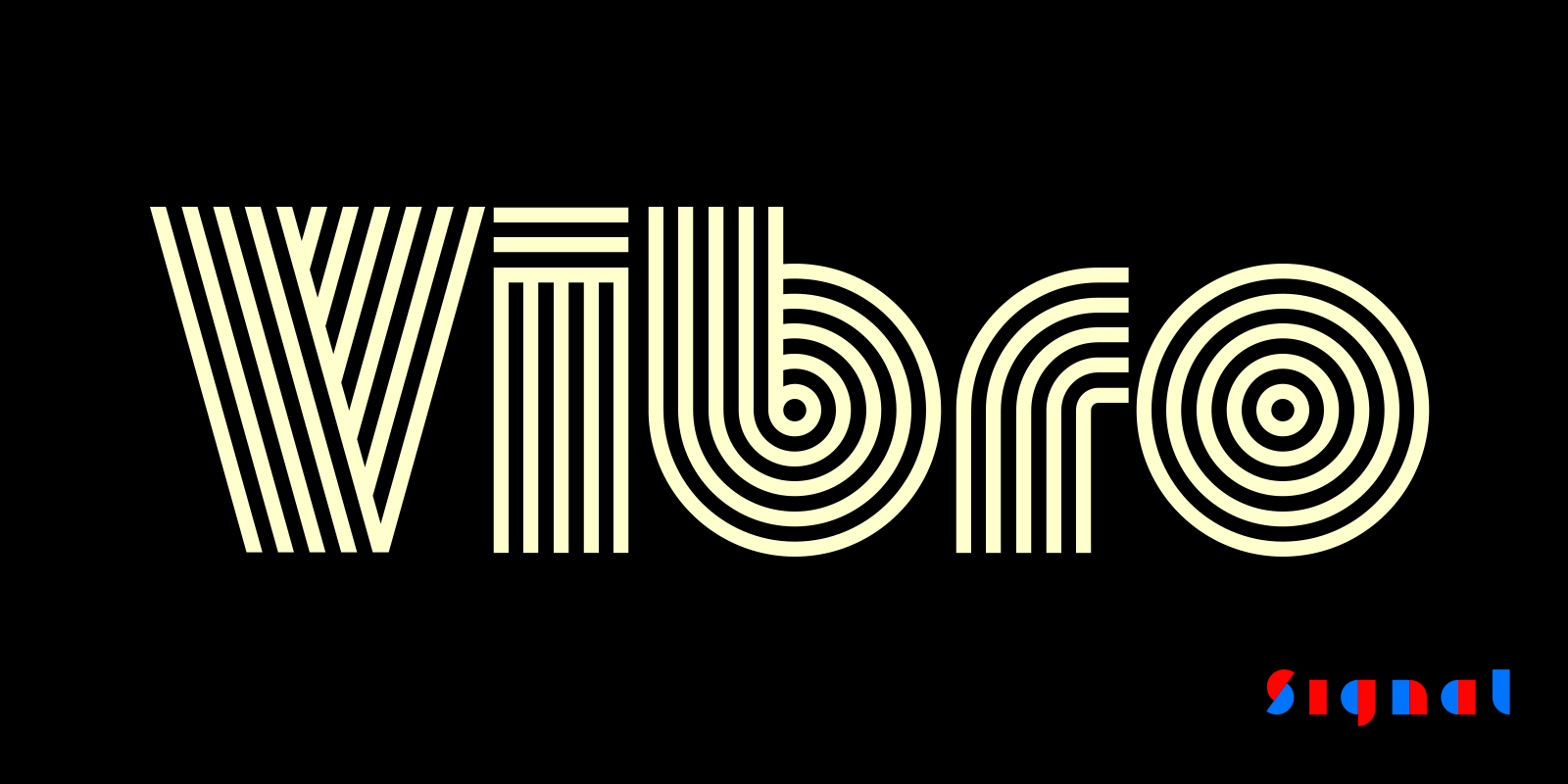 Card displaying Vibro typeface in various styles