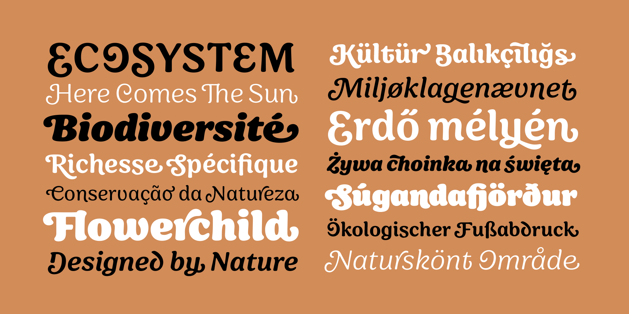 Card displaying Sirenia typeface in various styles