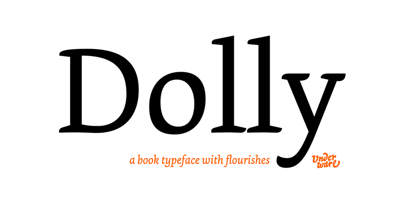 Card displaying Dolly typeface in various styles
