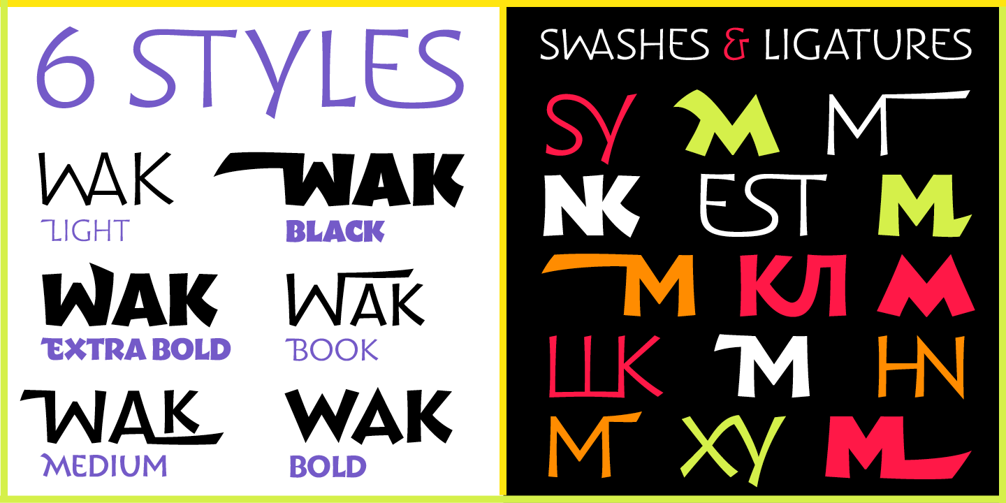 Card displaying Wak typeface in various styles