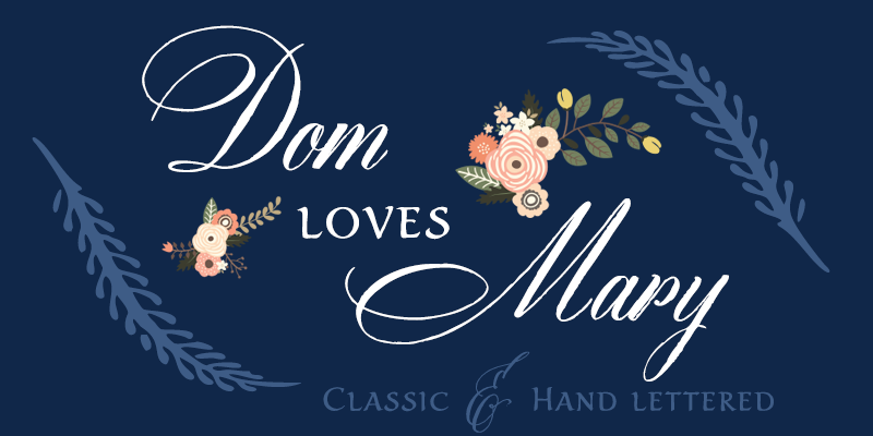 Card displaying DomLovesMary typeface in various styles