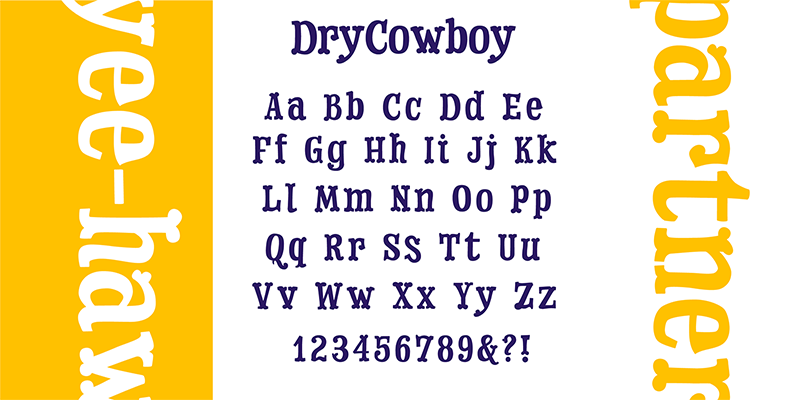 Card displaying Dry Cowboy typeface in various styles