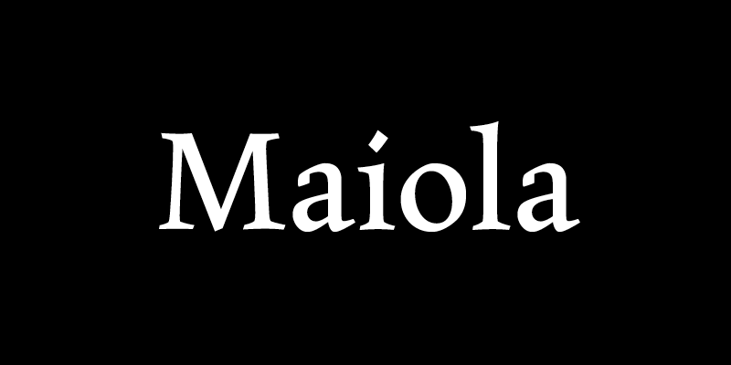 Card displaying Maiola typeface in various styles