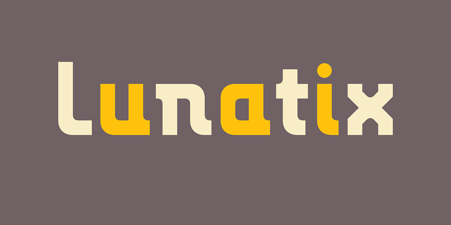Card displaying Lunatix typeface in various styles