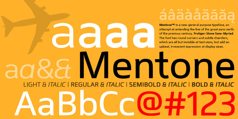 Card displaying Mentone typeface in various styles