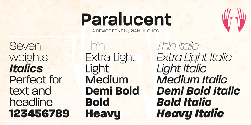 Card displaying Paralucent typeface in various styles
